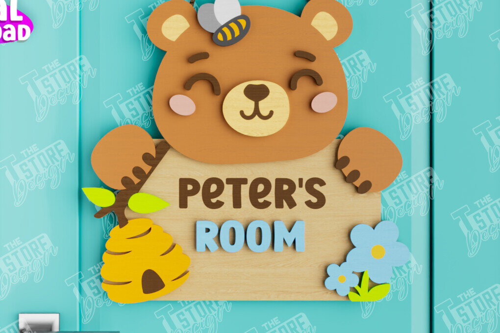 Intra απο ξύλο plywood 3mm-4mm πάχος Πινακίδα Παιδικού Δωματίου | Bear Design | CNC Δίασταση 30x20 cm INTRAFABR-105666012