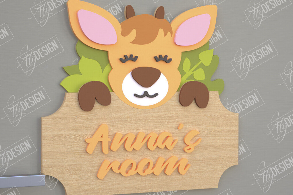 Intra απο ξύλο plywood 3mm-4mm πάχος Πινακίδα Παιδικού Δωματίου | Deer Design | CNC Δίασταση 30x20 cm INTRAFABR-105766384