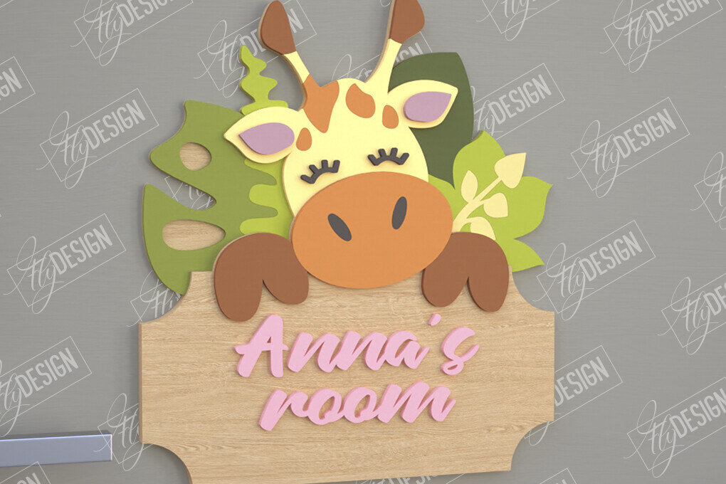 Intra απο ξύλο plywood 3mm-4mm πάχος Πινακίδα Παιδικού Δωματίου | Σχέδιο καμηλοπάρδαλης Δίασταση 30x20 cm INTRAFABR-105766334