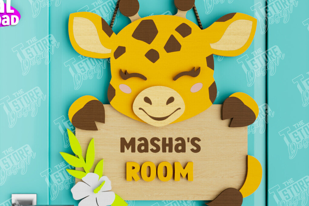 Intra απο ξύλο plywood 3mm-4mm πάχος Πινακίδα Παιδικού Δωματίου | Σχέδιο καμηλοπάρδαλης Δίασταση 30x20 cm INTRAFABR-105666196