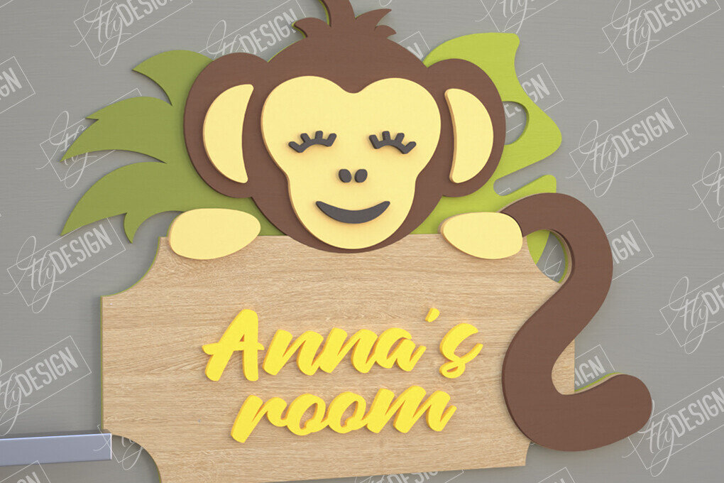 Intra απο ξύλο plywood 3mm-4mm πάχος Πινακίδα Παιδικού Δωματίου | Monkey Design|CNC Δίασταση 30x20 cm INTRAFABR-105766397
