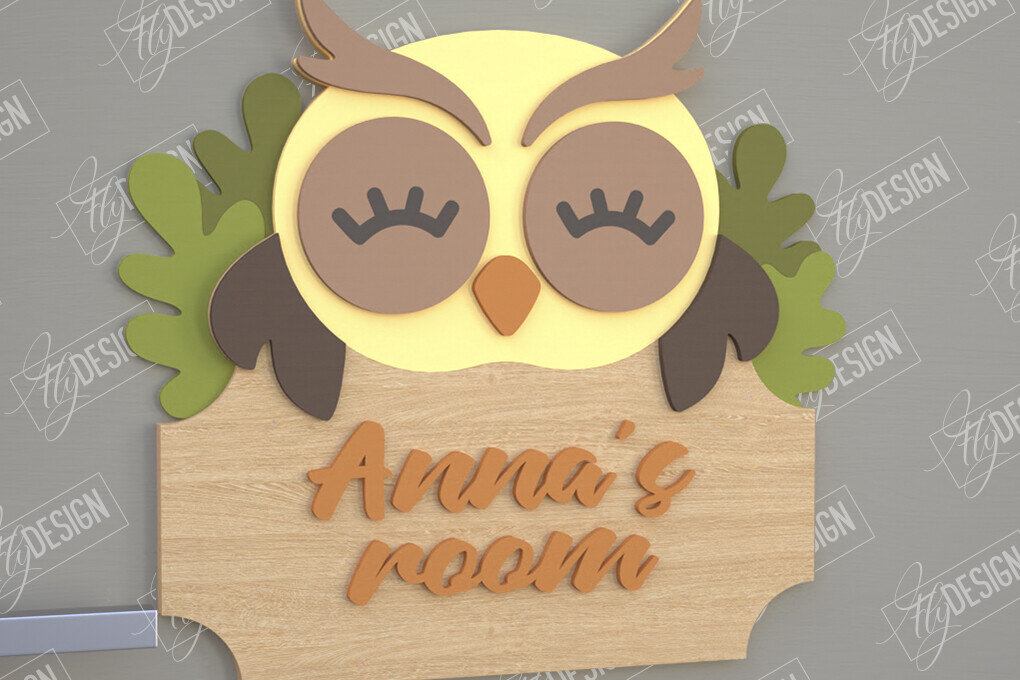 Intra απο ξύλο plywood 3mm-4mm πάχος Πινακίδα Παιδικού Δωματίου | Σχέδιο κουκουβάγιας | CNC Δίασταση 30x20 cm INTRAFABR-105766354