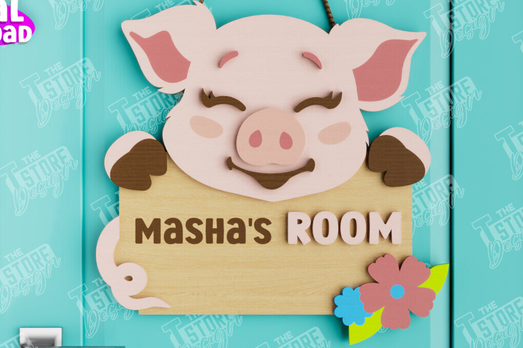 Intra απο ξύλο plywood 3mm-4mm πάχος Πινακίδα Παιδικού Δωματίου | Pig Design | CNC Δίασταση 30x20 cm INTRAFABR-105666225