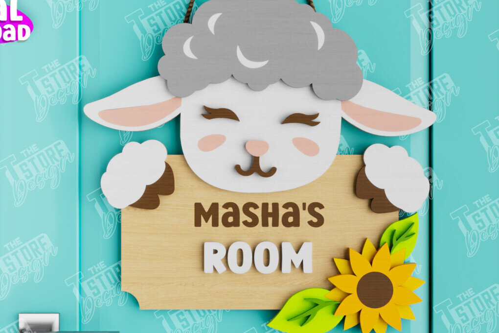 Intra απο ξύλο plywood 3mm-4mm πάχος Πινακίδα Παιδικού Δωματίου | Sheep Design |CNC Δίασταση 30x20 cm INTRAFABR-105666176