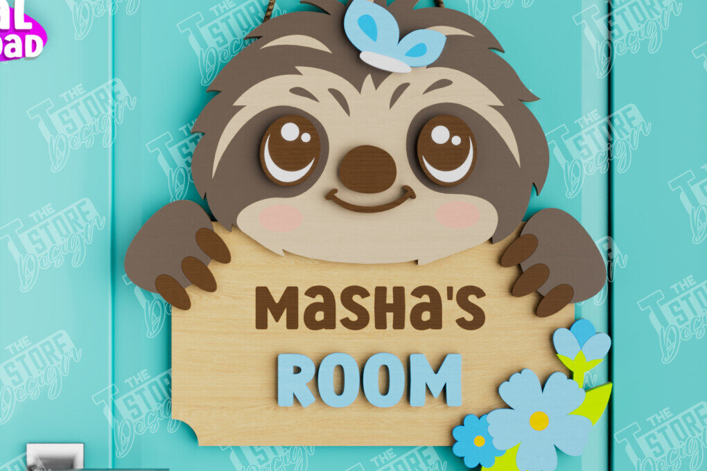 Intra απο ξύλο plywood 3mm-4mm πάχος Πινακίδα Παιδικού Δωματίου | Sloth Design |CNC Δίασταση 30x20 cm INTRAFABR-105666103