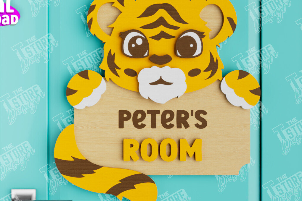 Intra απο ξύλο plywood 3mm-4mm πάχος Πινακίδα Παιδικού Δωματίου | Tiger Design |CNC Δίασταση 30x20 cm INTRAFABR-105666093