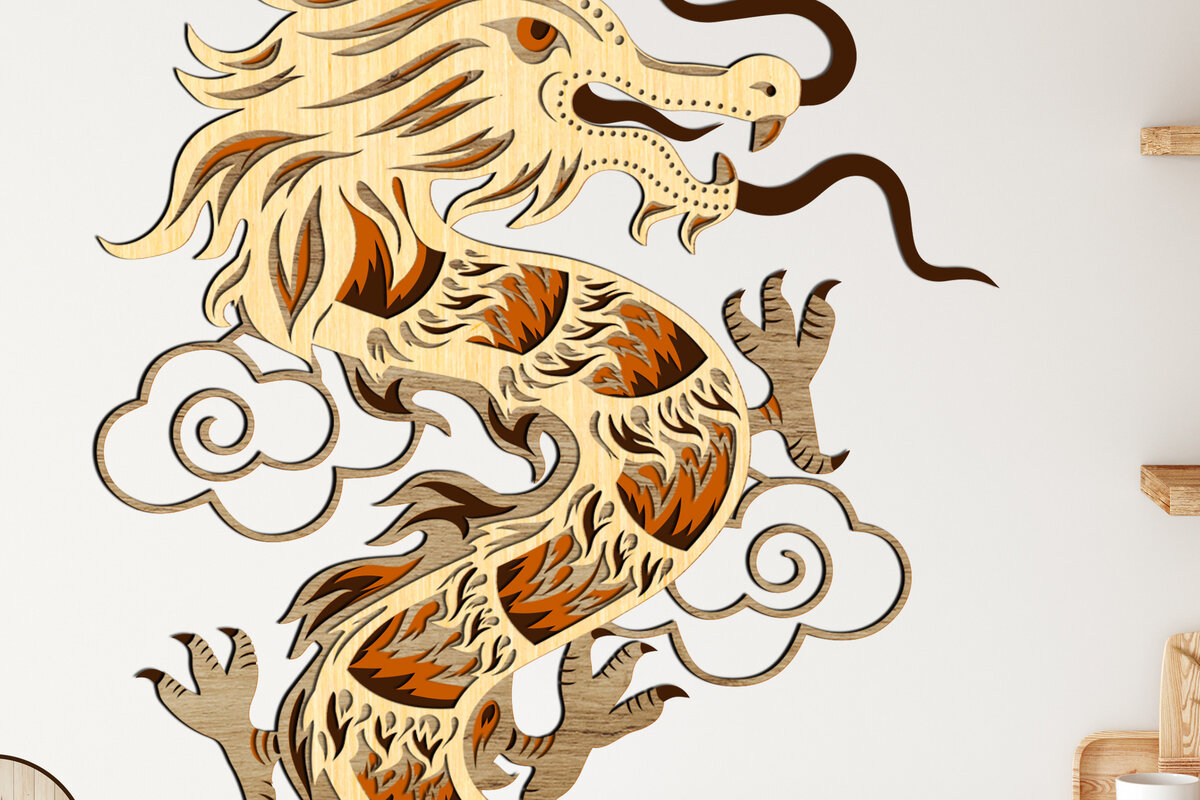 Σετ των 2 Intra απο ξύλο plywood 3mm-4mm πάχος κοπής με λέιζερ πολλαπλών στρώσεων Chinese Dragon Δίασταση 15x15 cm INTRAFABR-13126381