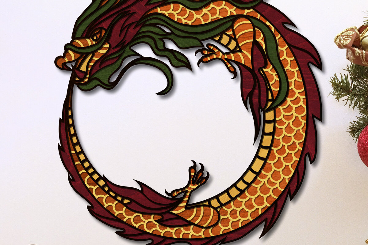 Σετ των 3 Intra απο ξύλο plywood 3mm-4mm πάχος πολλαπλών επιπέδων κινέζικου δράκου Πρωτοχρονιάς Δίασταση 4x4 cm INTRAFABR-80242468