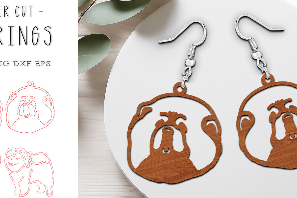 Σετ των 3 Intra απο ξύλο plywood 3mm-4mm πάχος κοπής με λέιζερ Chow Chow Dog Earrings Δίασταση 1x1 cm INTRAFABR-119537952