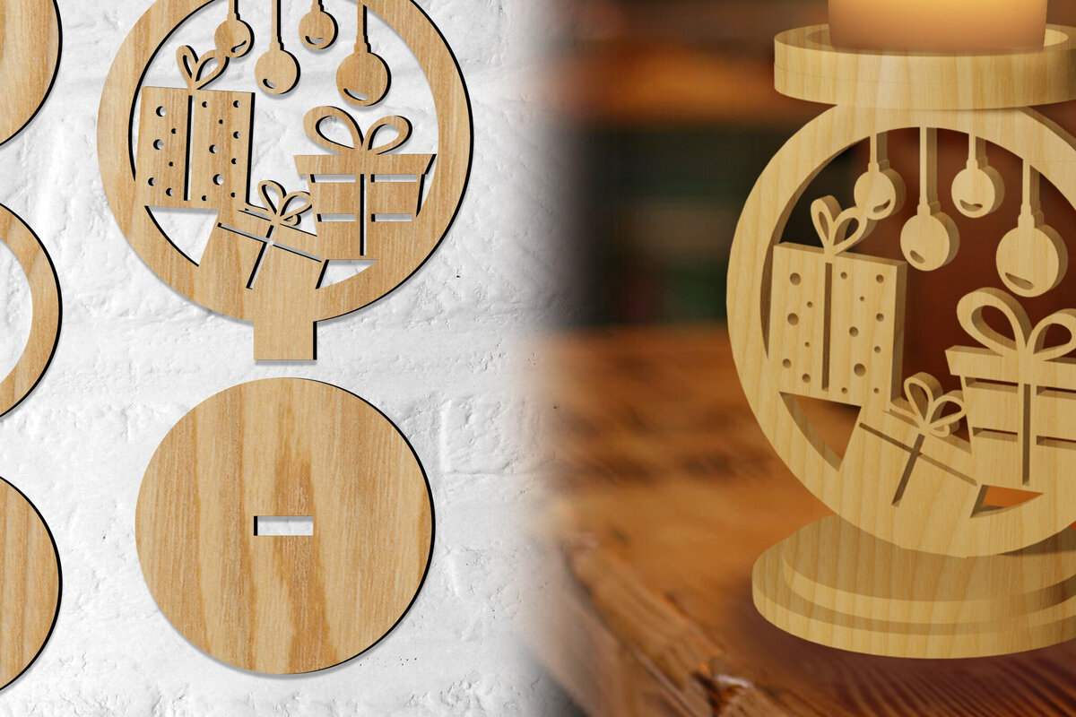 Intra απο ξύλο plywood 3mm-4mm πάχος Χριστουγεννιάτικη Κηροπήγα &amp; Δώρα Δίασταση 30x20 cm INTRAFABR-76986967