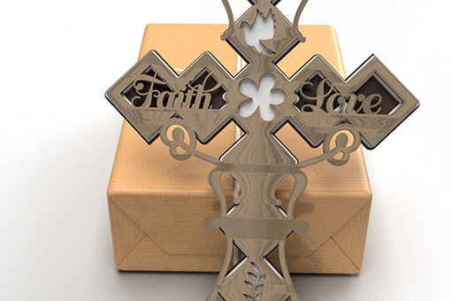 Intra απο ξύλο plywood 3mm-4mm πάχος 3D Cut Christian Cross Δίασταση 30x30 cm INTRAFABR-26466534