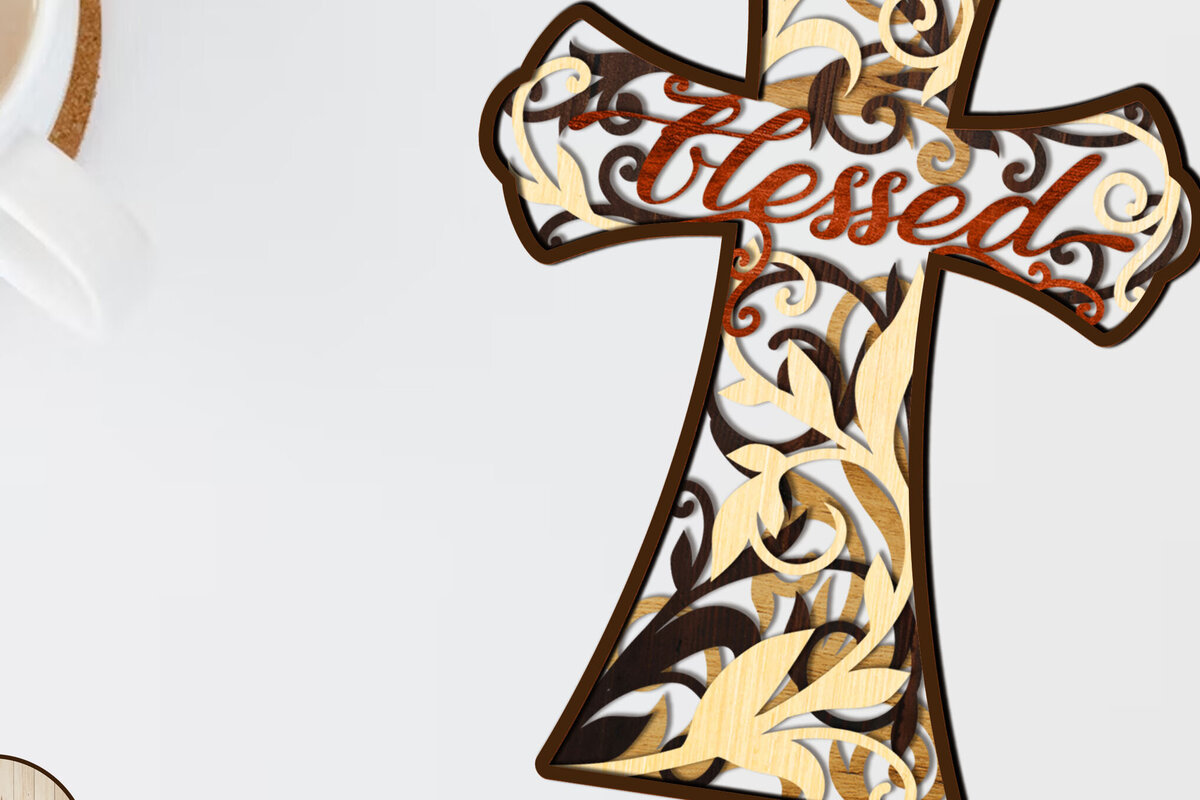 Intra απο ξύλο plywood 3mm-4mm πάχος Πρότυπο διακοσμητικής κοπής χριστιανικού σταυρού Δίασταση 30x20 cm INTRAFABR-88105591