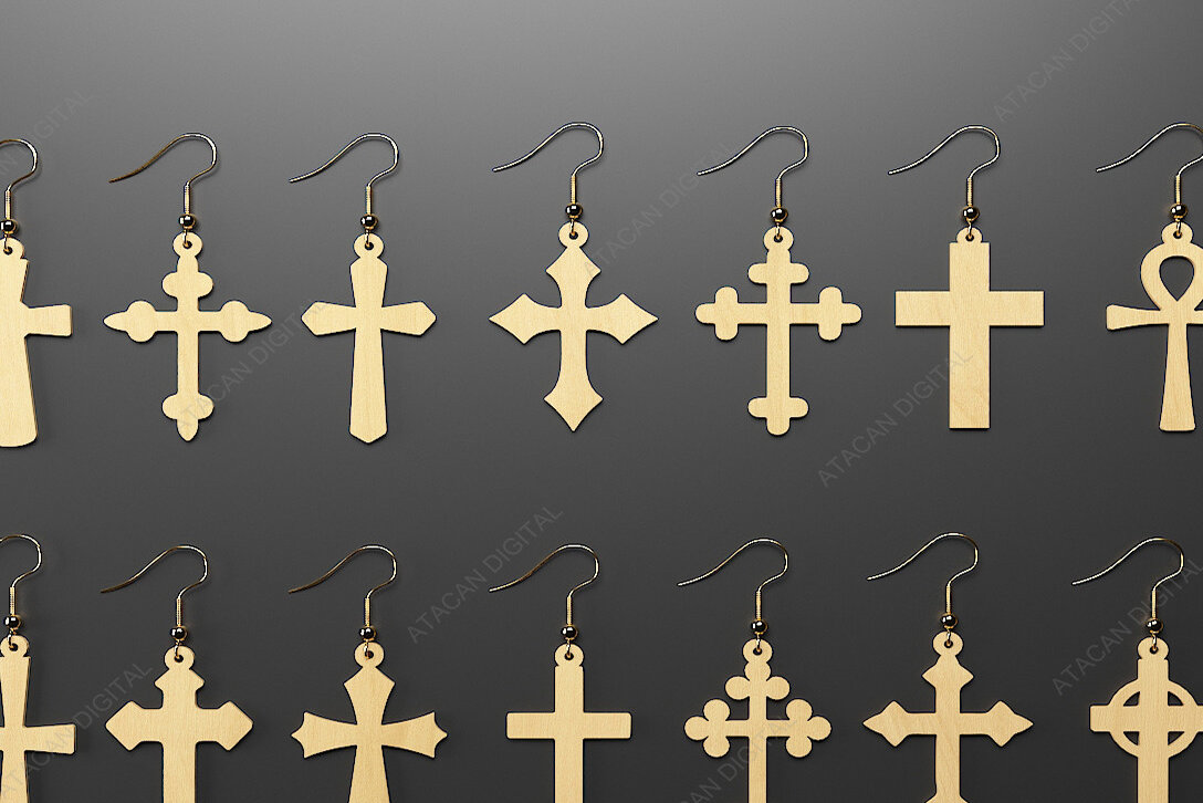 Σετ των 3 Intra απο ξύλο plywood 3mm-4mm πάχος Χριστιανικός Σταυρός Σκουλαρίκια Cricut Δίασταση 3x3 cm INTRAFABR-69532880