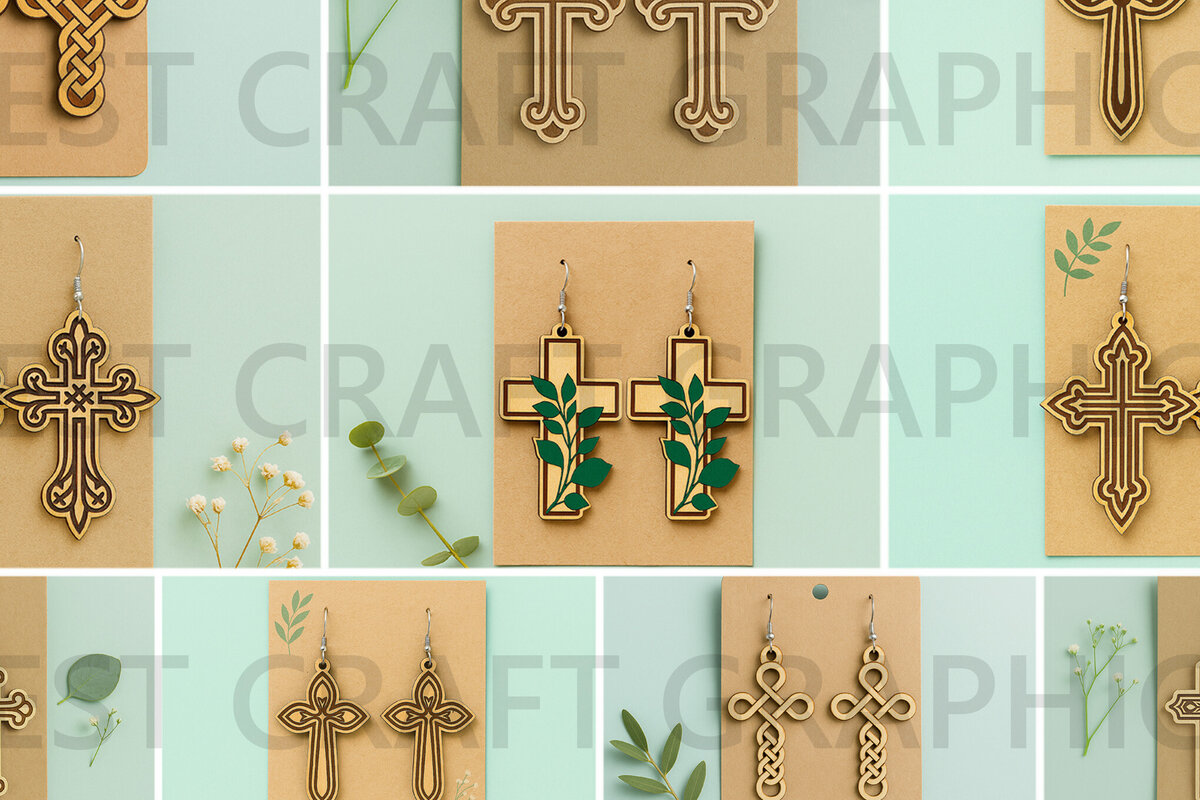 Σετ των 3 Intra απο ξύλο plywood 3mm-4mm πάχος Σκουλαρίκια Χριστιανικός Σταυρός Δίασταση 3x3 cm INTRAFABR-124493060