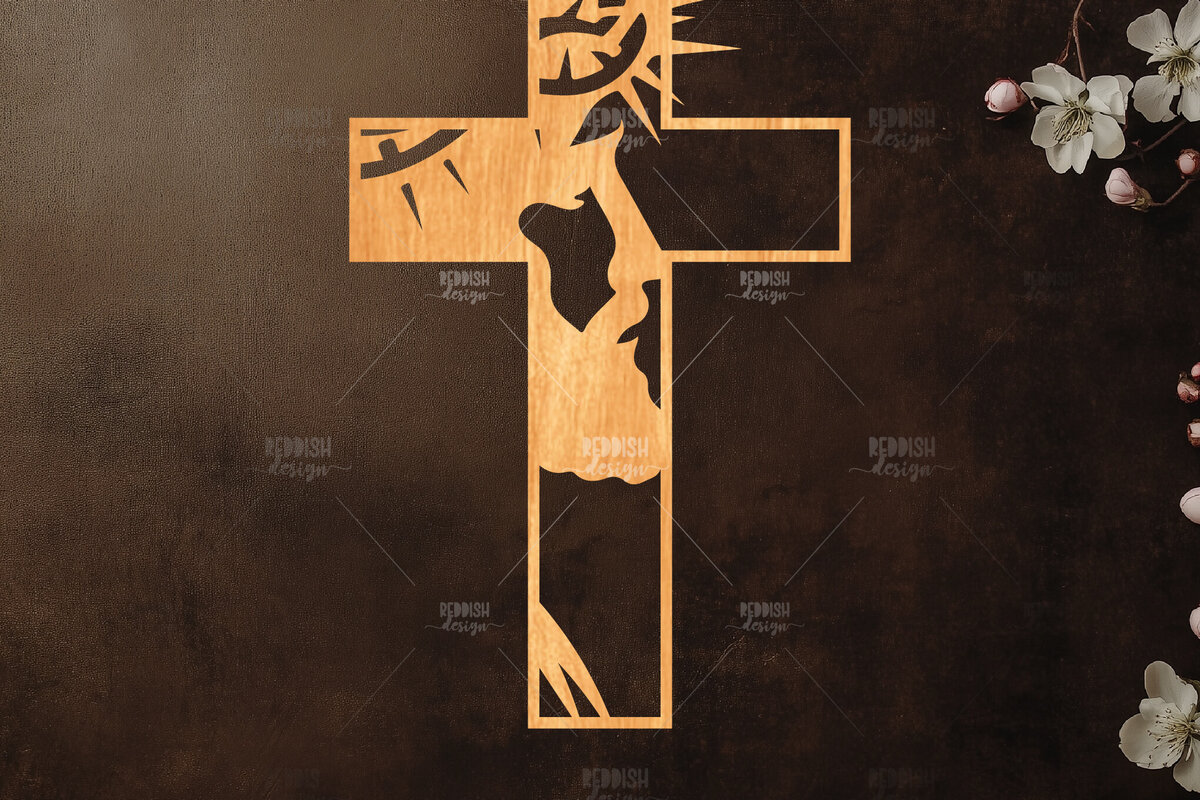 Σετ των 2 Intra απο ξύλο plywood 3mm-4mm πάχος Christian Cross Silhouette, Δίασταση 15x15 cm INTRAFABR-118678550