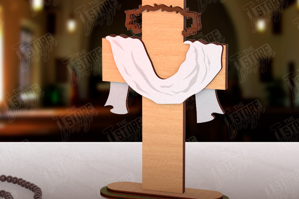 Σετ των 3 Intra απο ξύλο plywood 3mm-4mm πάχος Χριστιανικός Σταυρός με Κόψιμο  Stand Δίασταση 15x15 cm INTRAFABR-120489451