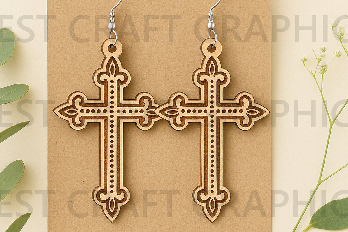 Σετ των 3 Intra απο ξύλο plywood 3mm-4mm πάχος Christian Dangle Earrings – Δίασταση 3x3 cm INTRAFABR-124681813