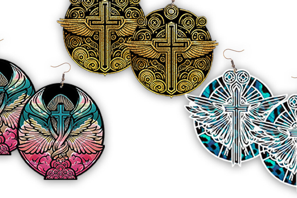 Σετ των 3 Intra απο ξύλο plywood 3mm-4mm πάχος Χριστιανικό Σκουλαρίκι Σχέδιο δέσμης Δίασταση 3x3 cm INTRAFABR-69673061