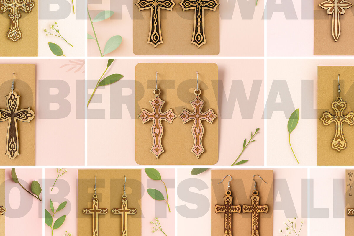 Σετ των 3 Intra απο ξύλο plywood 3mm-4mm πάχος Χριστιανικών Σκουλαρίκια Δίασταση 3x3 cm INTRAFABR-124683406