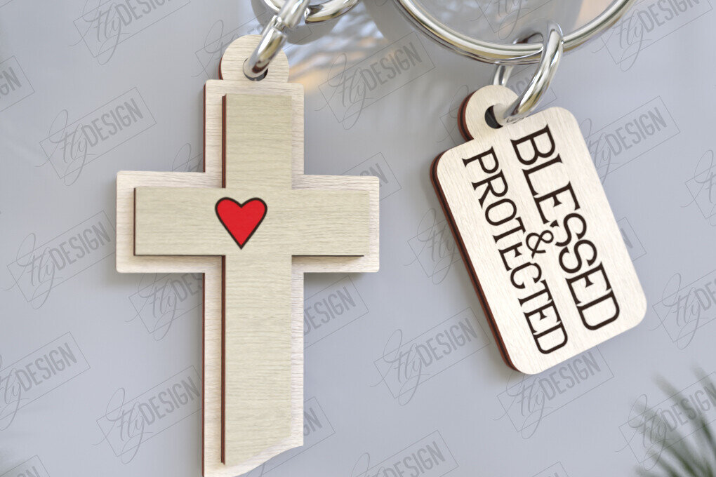 Σετ των 3 Intra απο ξύλο plywood 3mm-4mm πάχος Christian Keychain | Μπρελόκ 3D Δίασταση 6x6 cm INTRAFABR-123121396