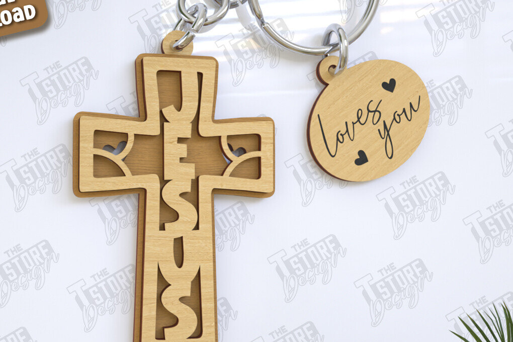 Σετ των 3 Intra απο ξύλο plywood 3mm-4mm πάχος Christian Keychain | Μπρελόκ 3D Δίασταση 6x6 cm INTRAFABR-123120865
