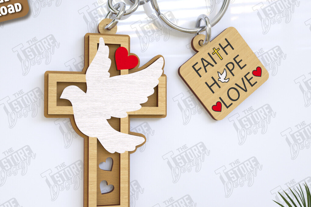 Σετ των 3 Intra απο ξύλο plywood 3mm-4mm πάχος Christian Keychain | Μπρελόκ 3D Δίασταση 6x6 cm INTRAFABR-123120867