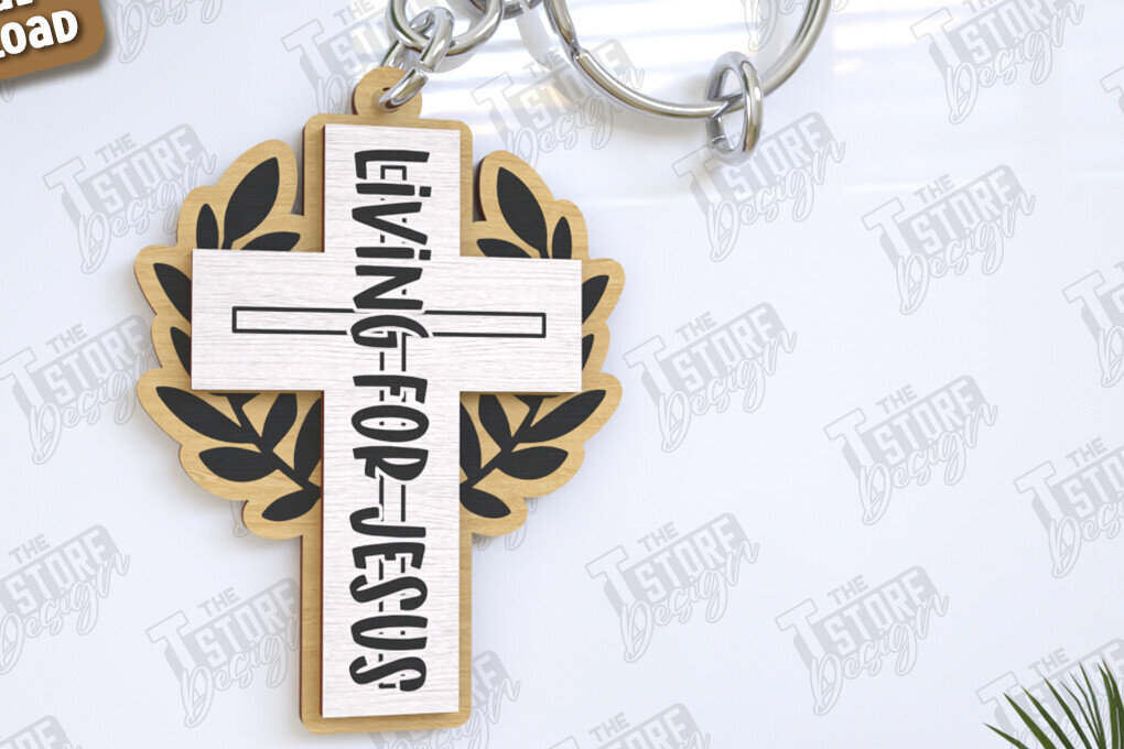 Σετ των 3 Intra απο ξύλο plywood 3mm-4mm πάχος Christian Keychain | Μπρελόκ 3D Δίασταση 6x6 cm INTRAFABR-123120869