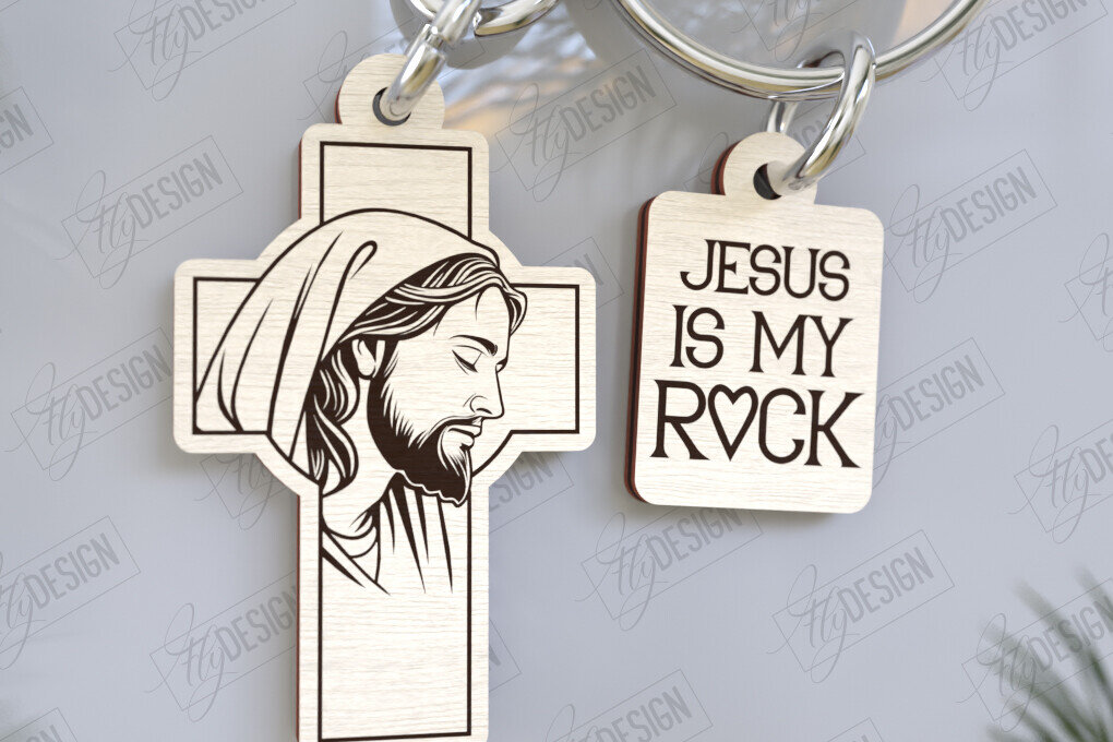 Σετ των 3 Intra απο ξύλο plywood 3mm-4mm πάχος Christian Keychain | Μπρελόκ 3D Δίασταση 6x6 cm INTRAFABR-123121385