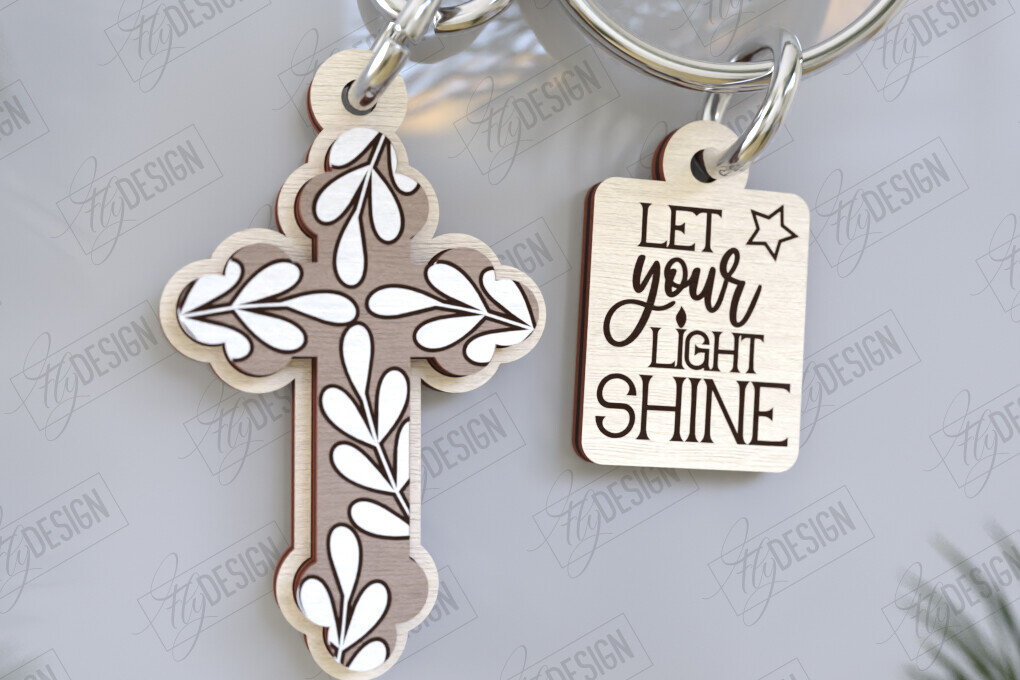 Σετ των 3 Intra απο ξύλο plywood 3mm-4mm πάχος Christian Keychain | Μπρελόκ 3D Δίασταση 6x6 cm INTRAFABR-123121390