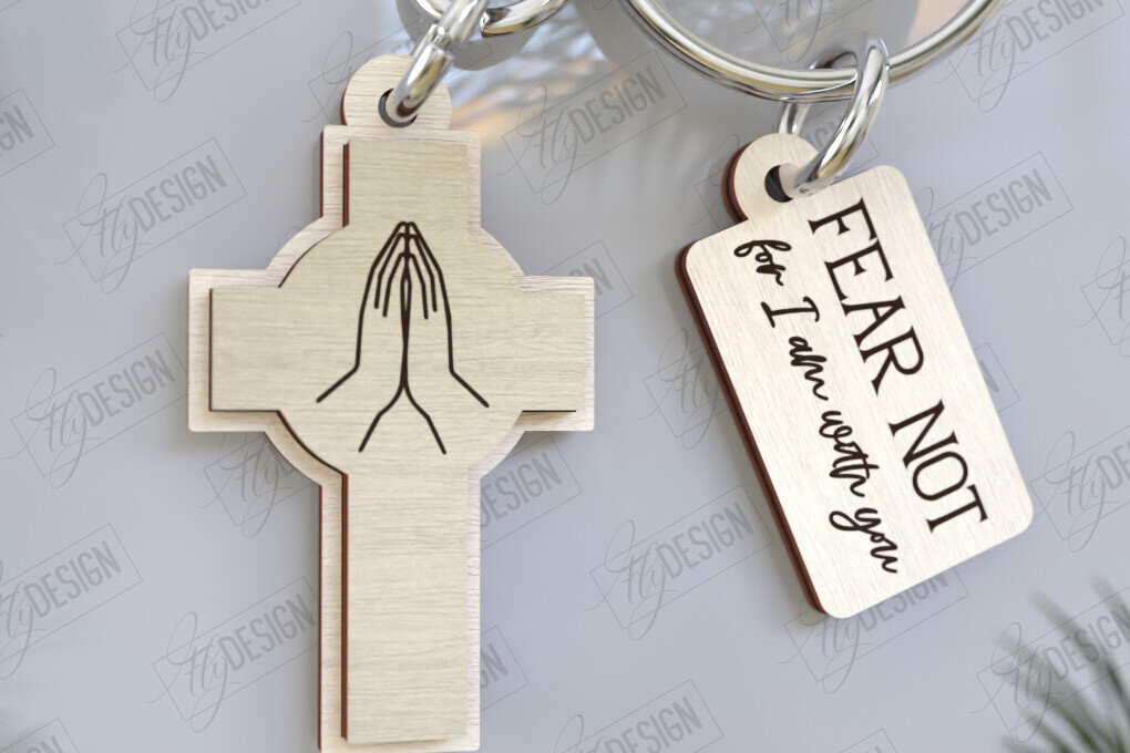 Σετ των 3 Intra απο ξύλο plywood 3mm-4mm πάχος Christian Keychain | Μπρελόκ 3D Δίασταση 6x6 cm INTRAFABR-123121393
