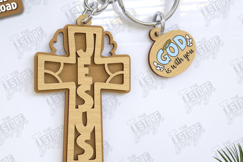 Σετ των 3 Intra απο ξύλο plywood 3mm-4mm πάχος Christian Keychain | Μπρελόκ 3D Δίασταση 6x6 cm INTRAFABR-123120864