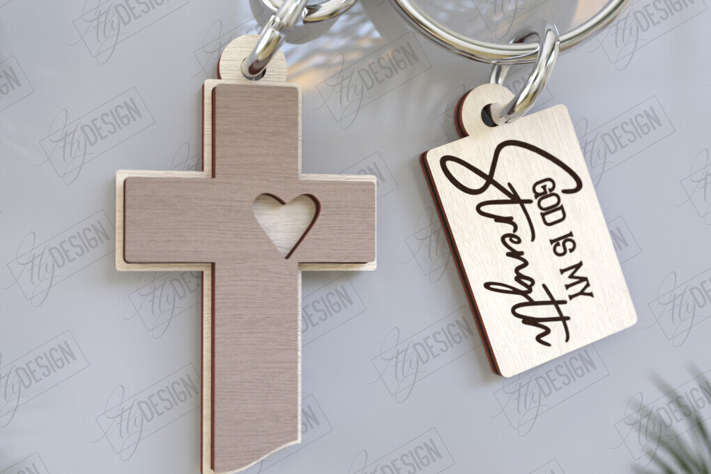 Σετ των 3 Intra απο ξύλο plywood 3mm-4mm πάχος Christian Keychain | Μπρελόκ Δίασταση 6x6 cm INTRAFABR-123417646