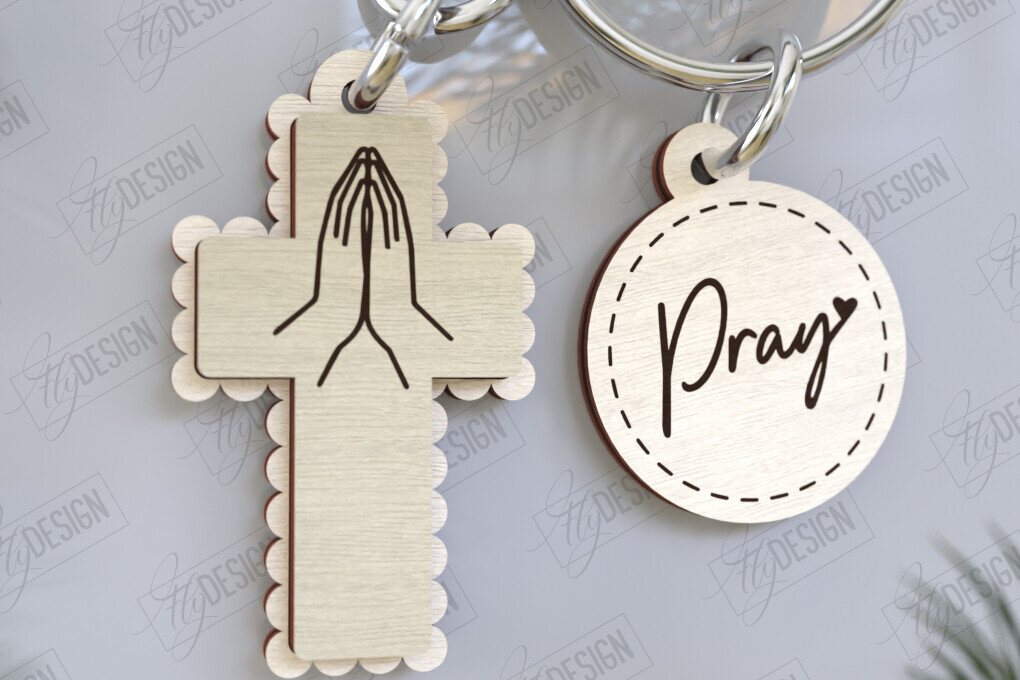Σετ των 3 Intra απο ξύλο plywood 3mm-4mm πάχος Christian Keychain | Μπρελόκ Δίασταση 6x6 cm INTRAFABR-123417649