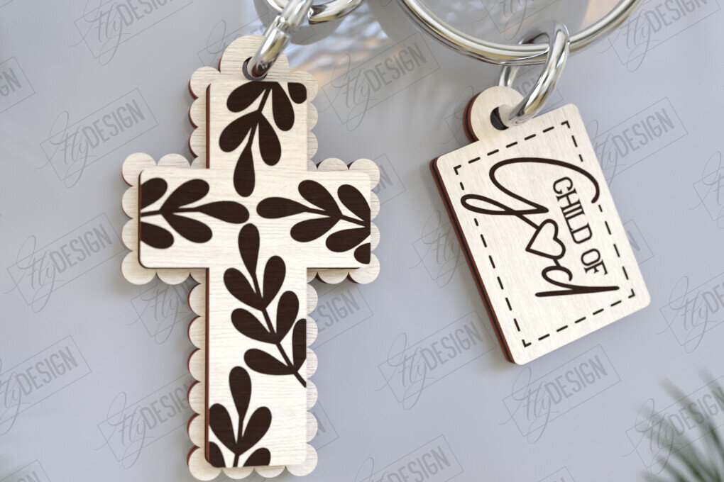 Σετ των 3 Intra απο ξύλο plywood 3mm-4mm πάχος Christian Keychain | Μπρελόκ Δίασταση 6x6 cm INTRAFABR-123417653