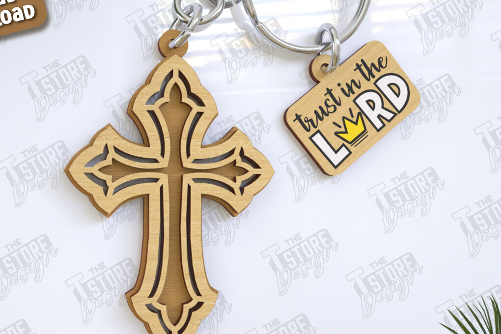 Σετ των 3 Intra απο ξύλο plywood 3mm-4mm πάχος Christian Keychain | Μπρελόκ Δίασταση 6x6 cm INTRAFABR-123418322