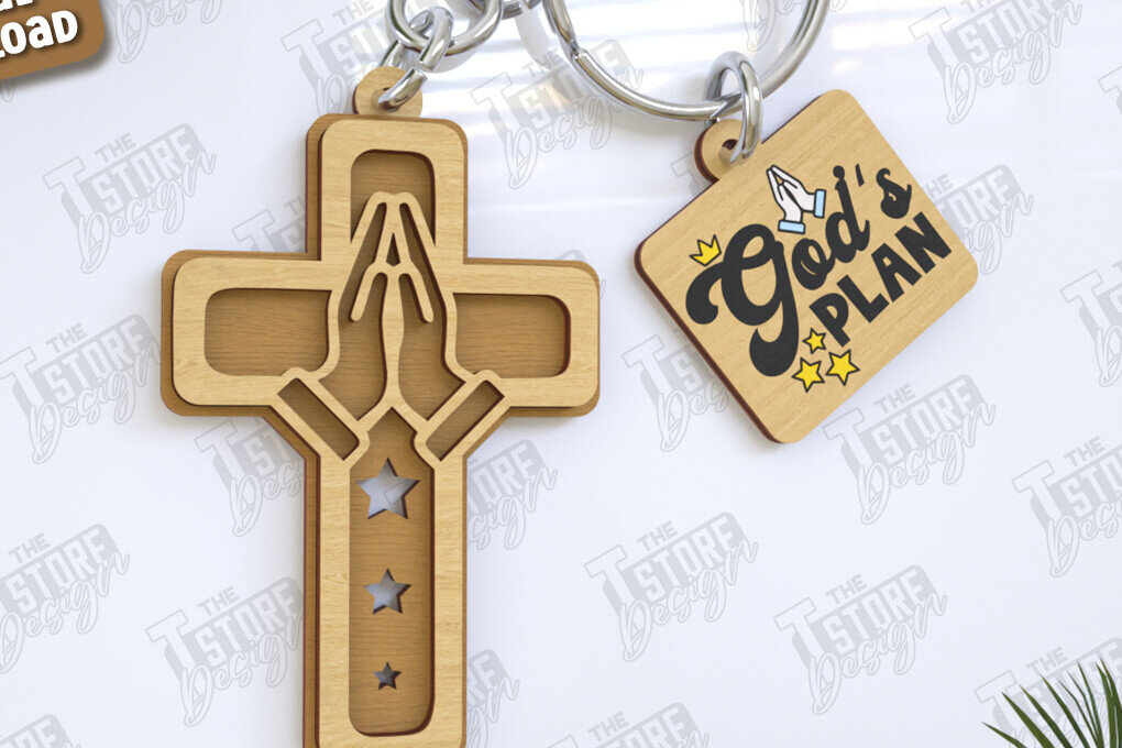 Σετ των 3 Intra απο ξύλο plywood 3mm-4mm πάχος Christian Keychain | Μπρελόκ Δίασταση 6x6 cm INTRAFABR-123418323
