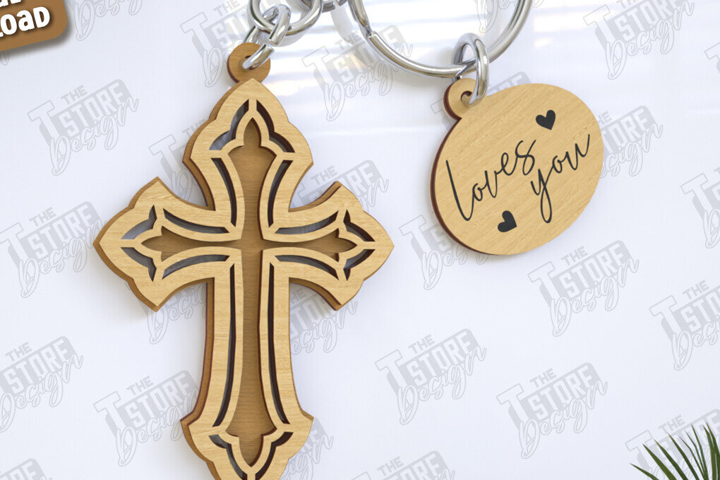Σετ των 3 Intra απο ξύλο plywood 3mm-4mm πάχος Christian Keychain | Μπρελόκ Δίασταση 6x6 cm INTRAFABR-123418325