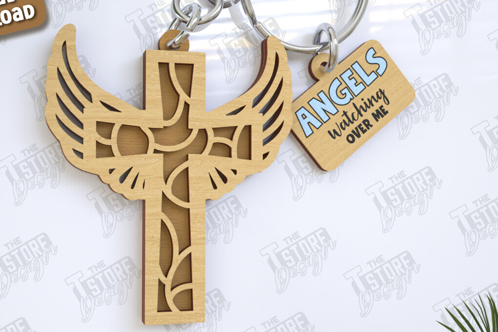 Σετ των 3 Intra απο ξύλο plywood 3mm-4mm πάχος Christian Keychain | Μπρελόκ Δίασταση 6x6 cm INTRAFABR-123418329