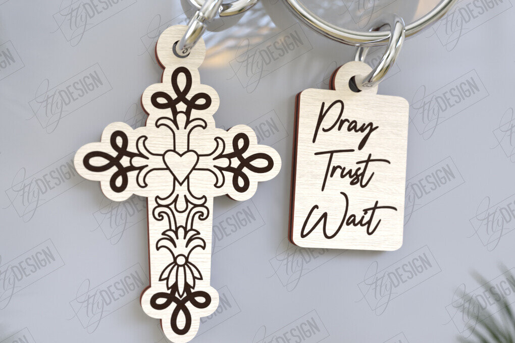 Σετ των 3 Intra απο ξύλο plywood 3mm-4mm πάχος Christian Keychain | Μπρελόκ Δίασταση 6x6 cm INTRAFABR-123417643