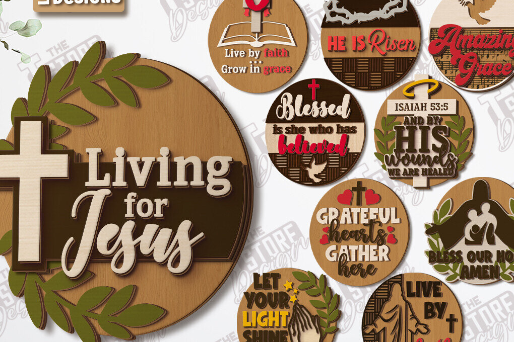 Intra απο ξύλο plywood 3mm-4mm πάχος Δέσμη κοπής με λέιζερ Christian Round Signs Δίασταση 30x20 cm INTRAFABR-120961874