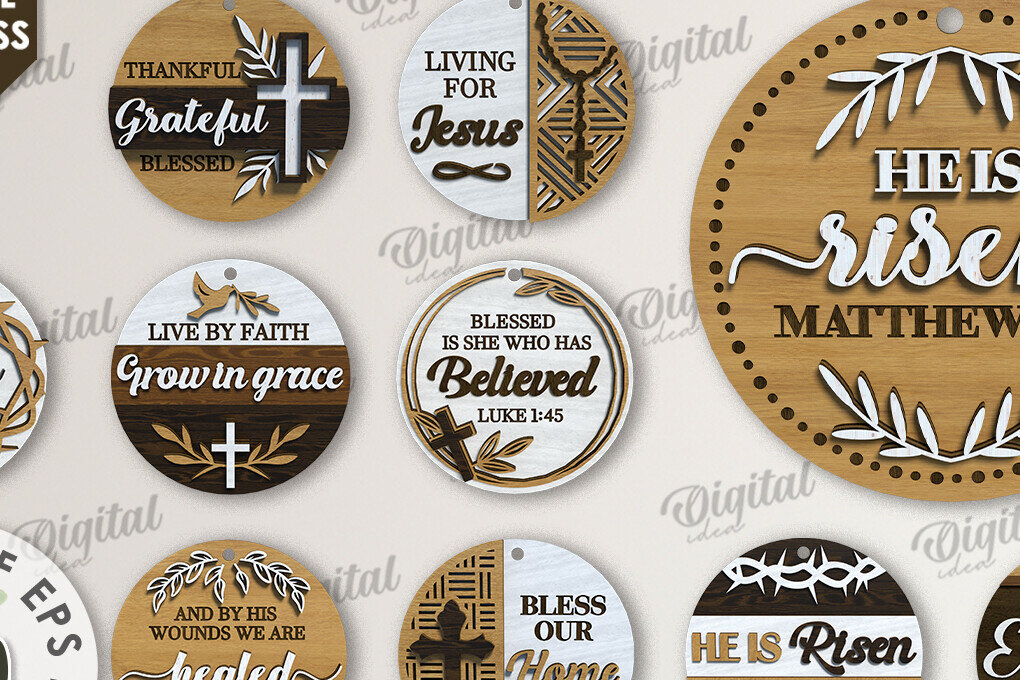 Intra απο ξύλο plywood 3mm-4mm πάχος Δέσμη κοπής με λέιζερ Christian Round Signs Δίασταση 30x20 cm INTRAFABR-116204650