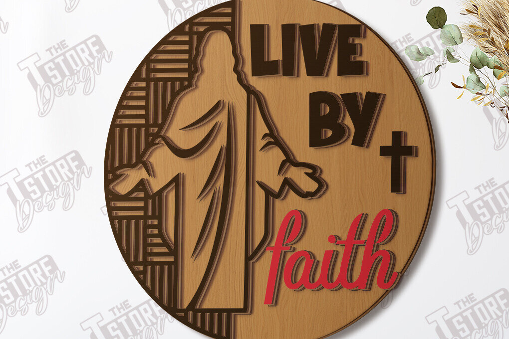 Intra απο ξύλο plywood 3mm-4mm πάχος Χριστιανική στρογγυλή πινακίδα τοίχου |CNC Δίασταση 30x20 cm INTRAFABR-120653533