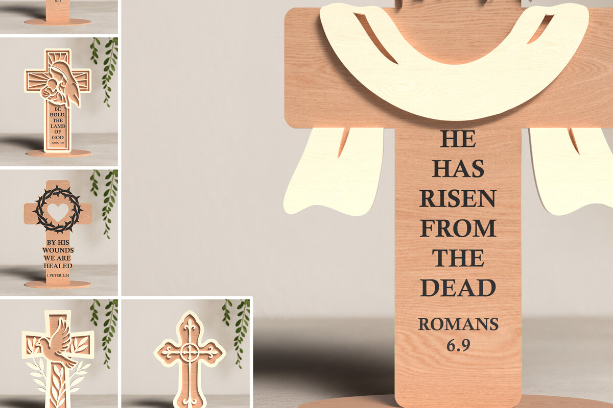 Σετ των 2 Intra απο ξύλο plywood 3mm-4mm πάχος Christian Standing Cross Cut  Δίασταση 30x20 cm INTRAFABR-119944711