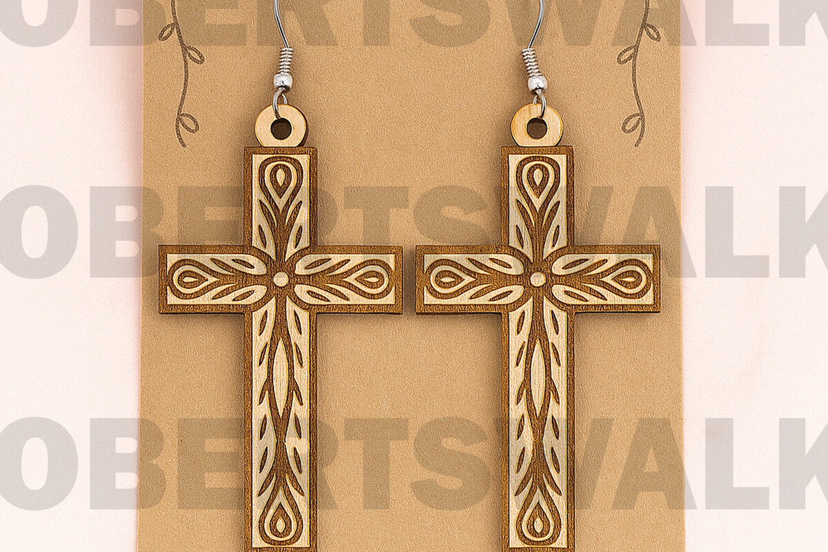 Σετ των 3 Intra απο ξύλο plywood 3mm-4mm πάχος χριστιανικά σκουλαρίκια συμβόλων Δίασταση 3x3 cm INTRAFABR-124683401