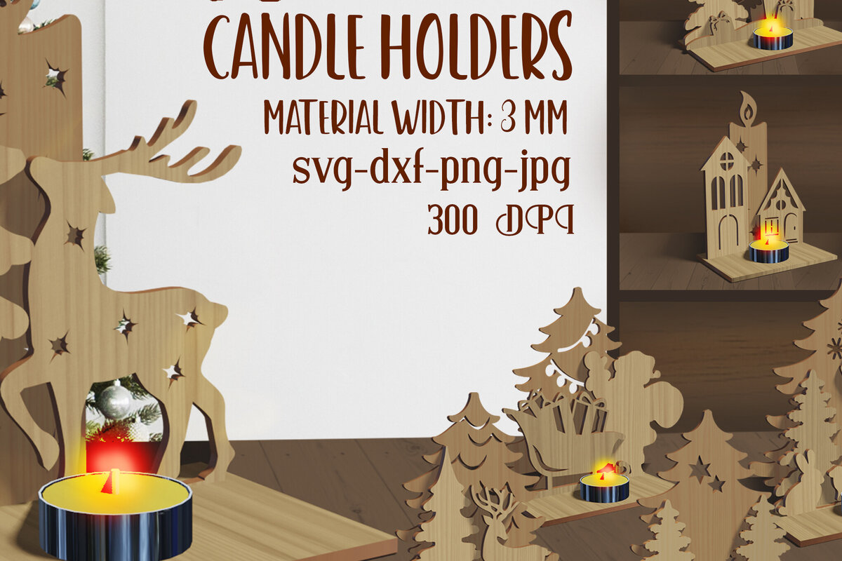 Σετ των 2 Intra απο ξύλο plywood 3mm-4mm πάχος Χριστουγεννιάτικο 3D Κηροπήγιο  Δίασταση 15x15 cm INTRAFABR-81411461