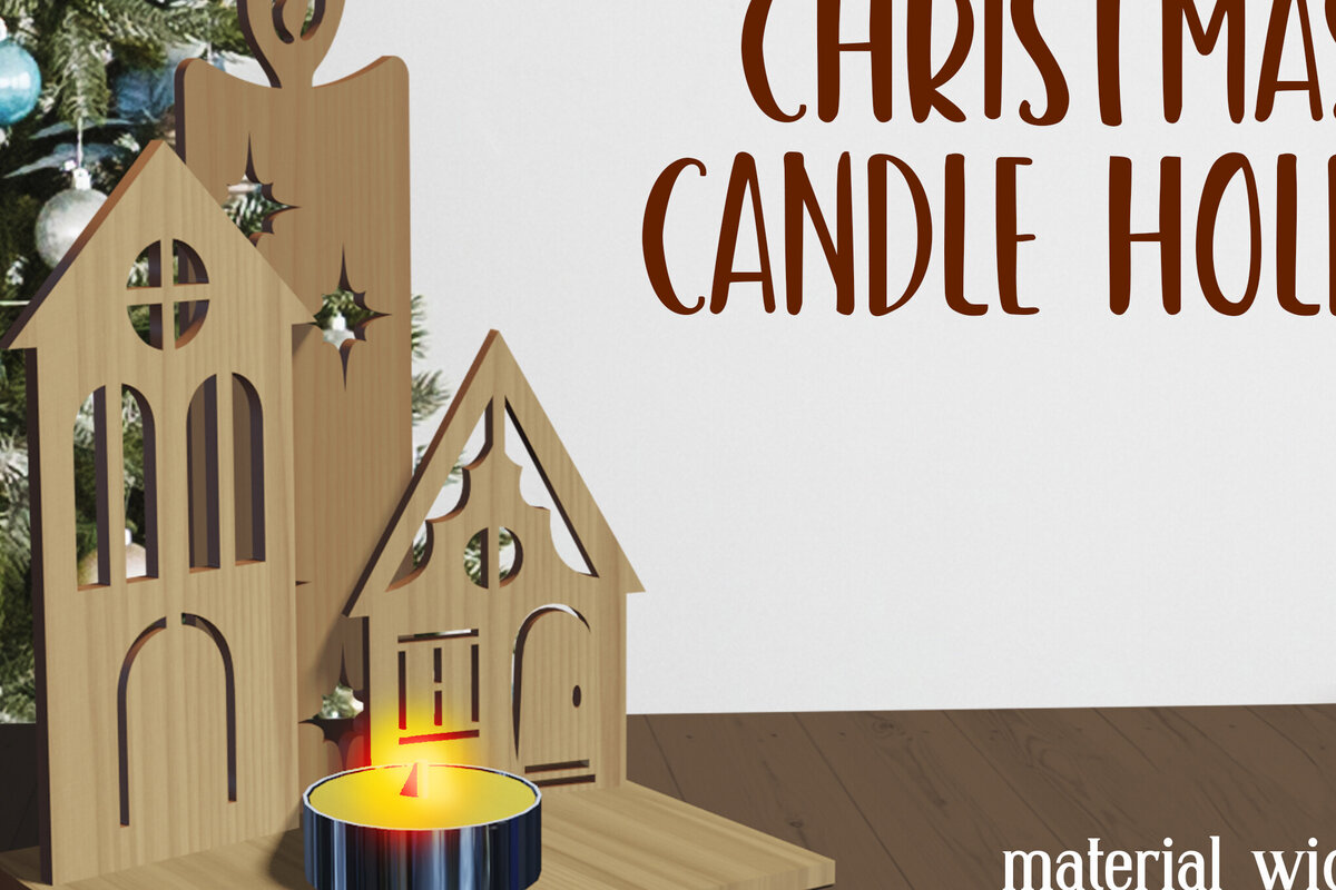 Σετ των 3 Intra απο ξύλο plywood 3mm-4mm πάχος Χριστουγεννιάτικες 3D Κηροπήγια Κοπή  Δίασταση 15x15 cm INTRAFABR-80782345