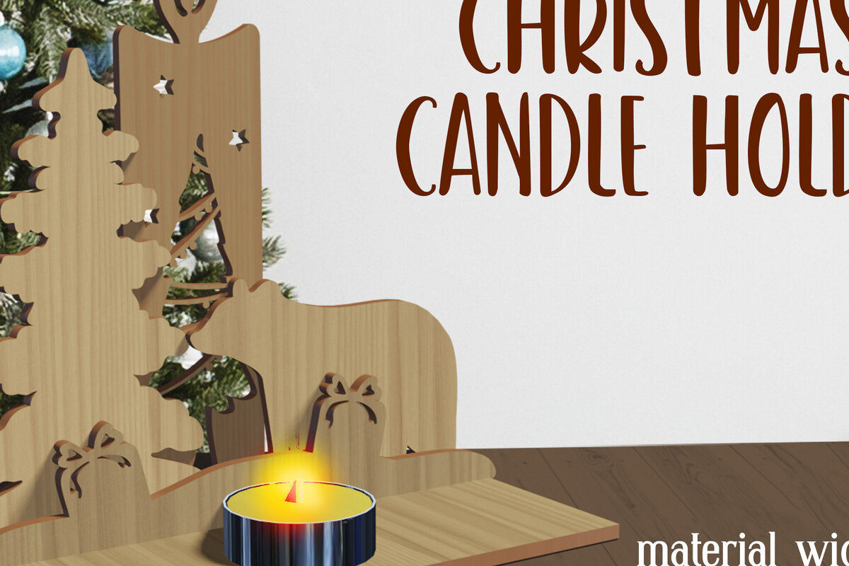 Σετ των 2 Intra απο ξύλο plywood 3mm-4mm πάχος Χριστουγεννιάτικες 3D Κηροπήγια Κοπή  Δίασταση 15x15 cm INTRAFABR-80782301