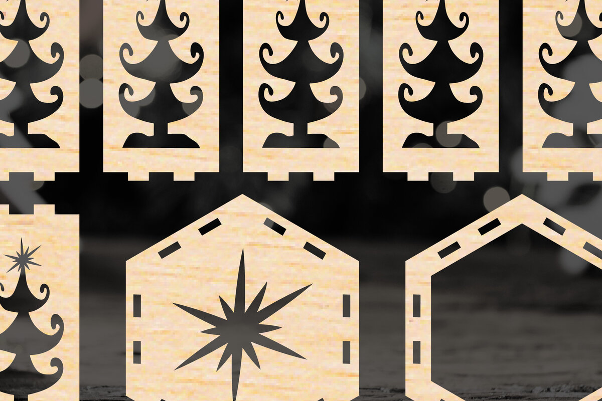 Σετ των 2 Intra απο ξύλο plywood 3mm-4mm πάχος κοπής με λέιζερ Χριστουγεννιάτικο 3D Lantern Δίασταση 15x15 cm INTRAFABR-51809891