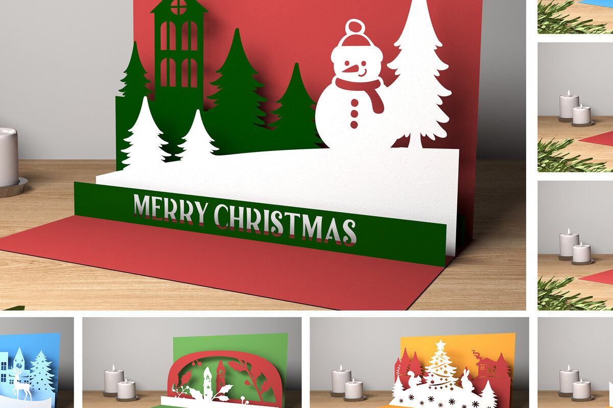 Σετ των 2 Intra απο ξύλο plywood 3mm-4mm πάχος Χριστουγεννιάτικο χαρτί δέσμης καρτών με 3D στρώσεις Δίασταση 15x15 cm INTRAFABR-81726892