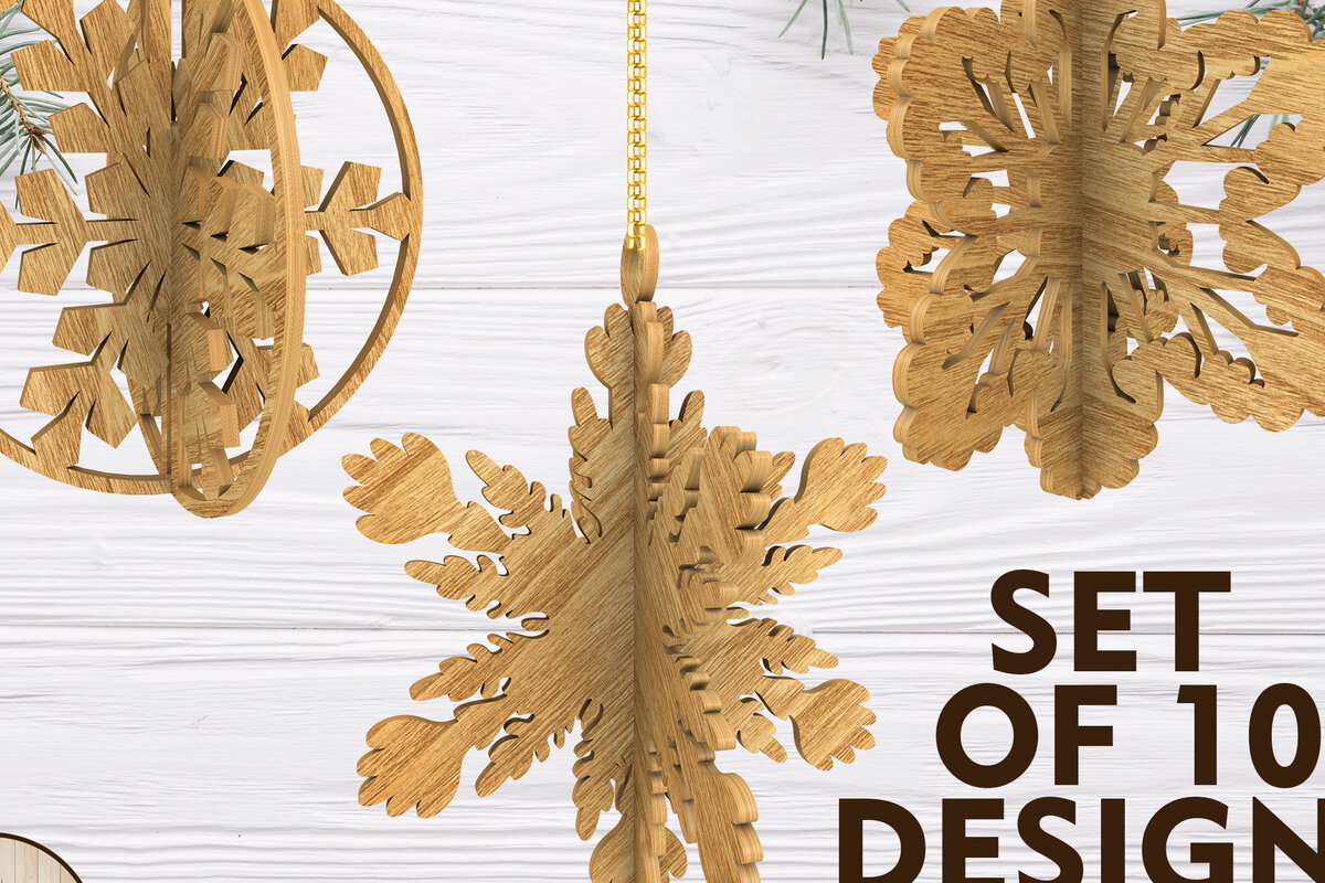 Σετ των 3 Intra απο ξύλο plywood 3mm-4mm πάχος ΧΡΙΣΤΟΥΓΕΝΝΙΑΤΙΚΑ 3D Snowflakes Cut  Δίασταση 4x4 cm INTRAFABR-20104986